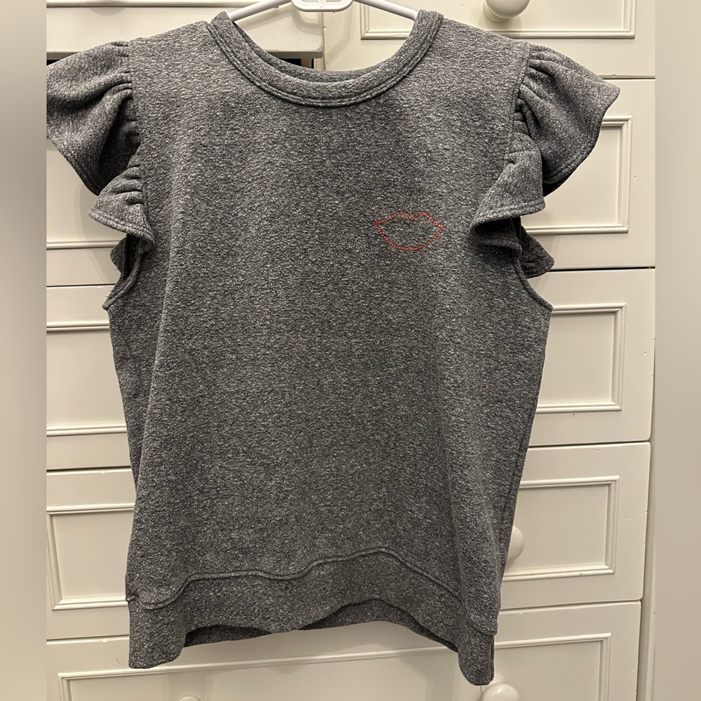 Clare V. Sleeveless Ruffle Sweatshirt top Gray medium